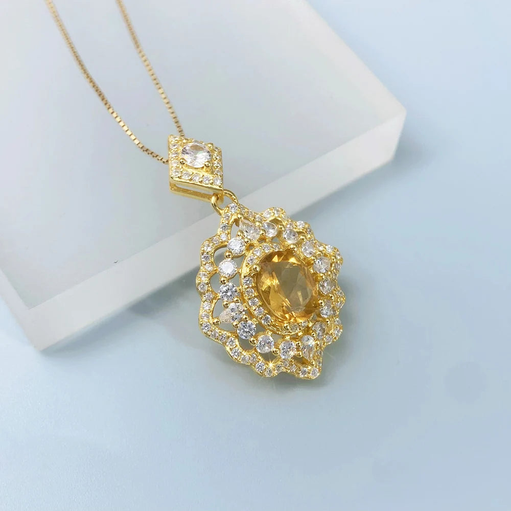 Gioiellieri Natural Citrine Pendant S925 Sterling Silver for Her Elegant Fine Jewelry with Real Yellow Stones for Anniversary Party Gift