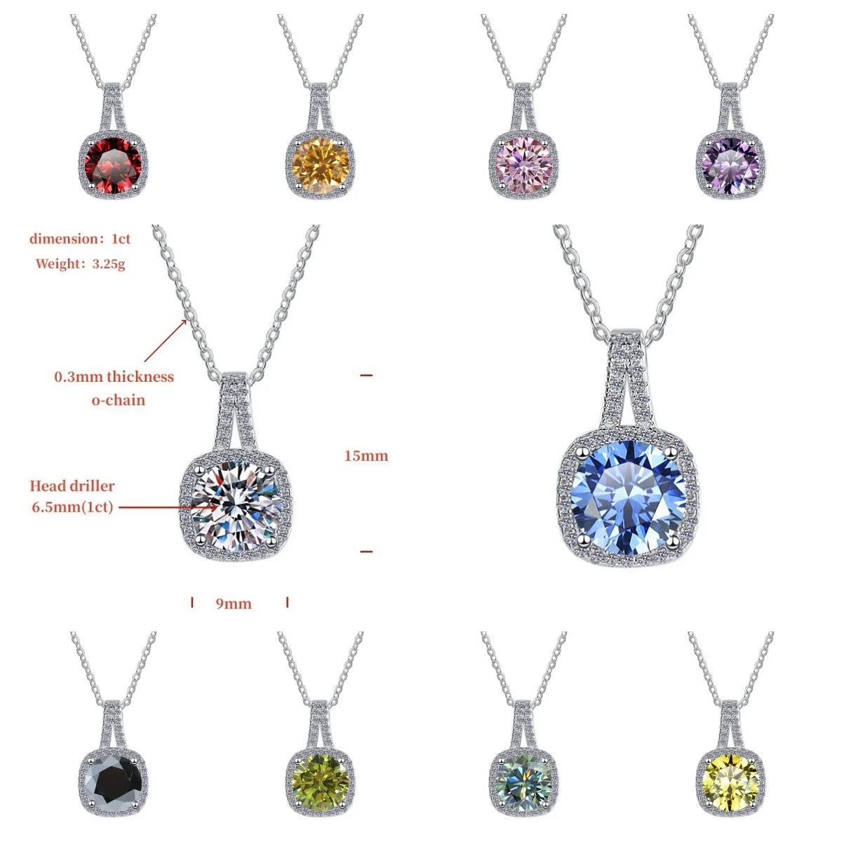 925 Sterling Silver 18K Gold Plated Luxury Pendant with Prong Set Loose Moissanite 1-2 CT Brilliant Cut Women's Wedding Gift