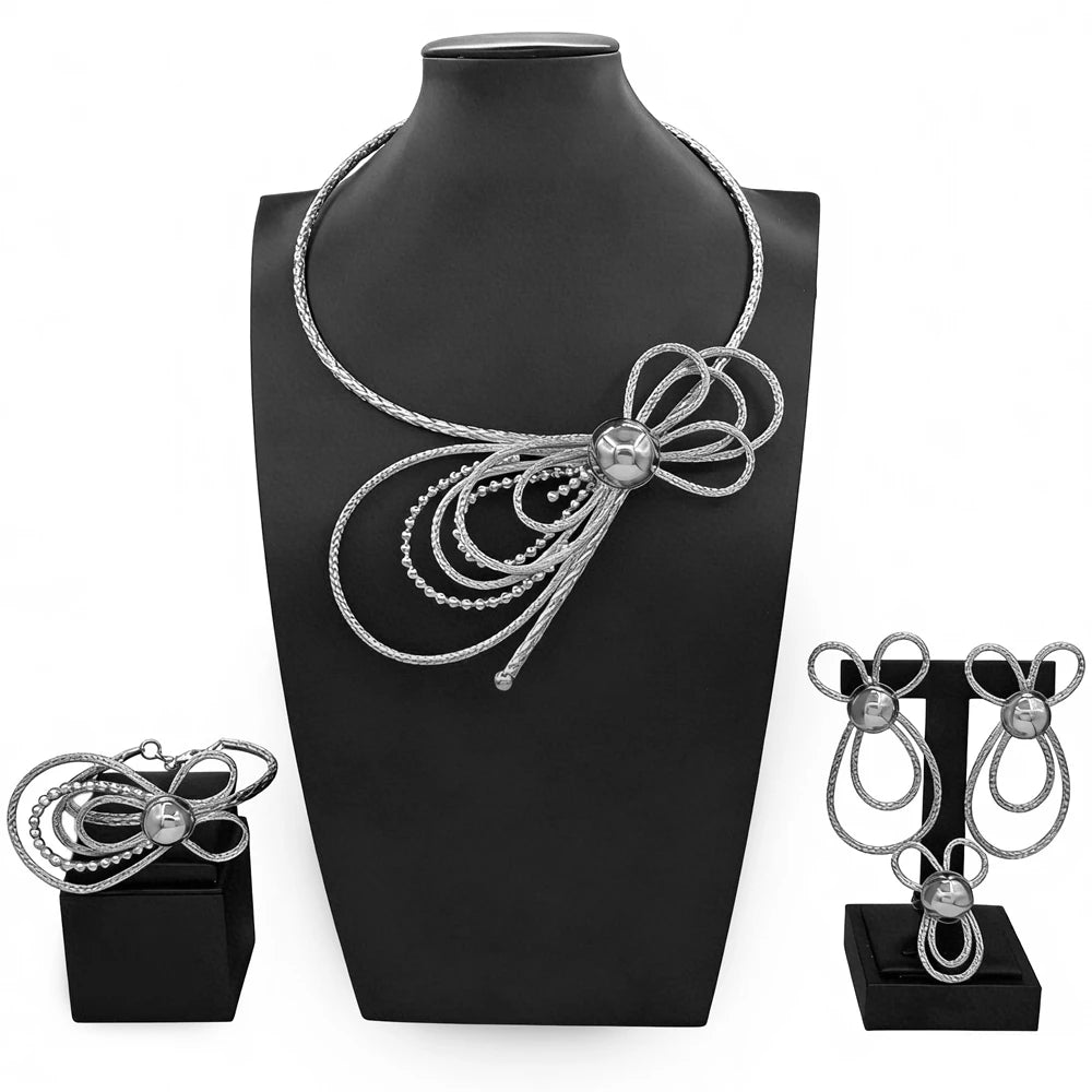 Zhuerrui African Italian Gold Plated Jewelry Set Bold Ribbed Twisted Geometric Choker for Women Wedding Banquet X00132