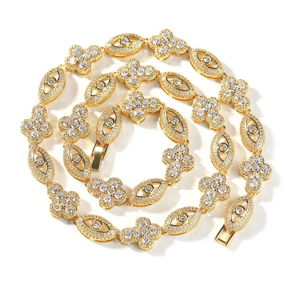Luxury Zircon Tennis Necklace 20inch Dainty Jewelry Evil Eye Necklace Hip-hop Sweater Chain Necklace