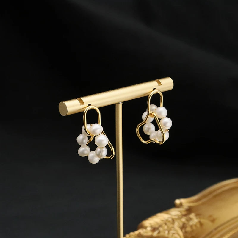 Natural Freshwater White Pearls  Wholesale Fashion Jewelry Earrings Luxury 18k Gold Plating Hoop Earrings