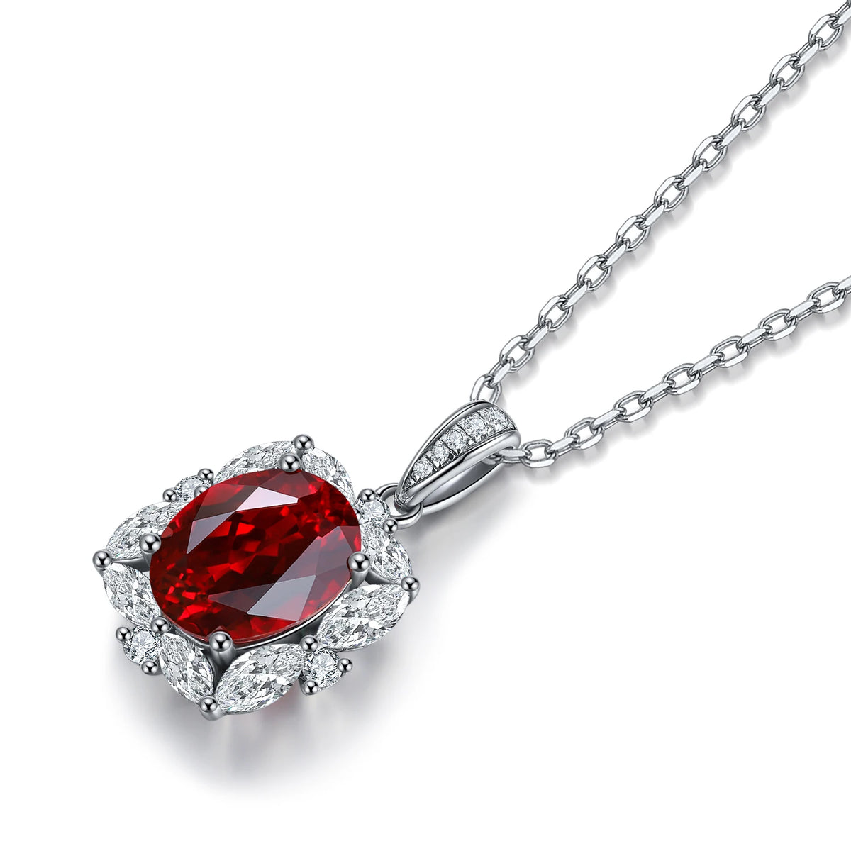 Gemfiori Anster 925 Sterling Silver High-quality Cultivated Ruby Necklace - Suitable for Parties or As a Gift