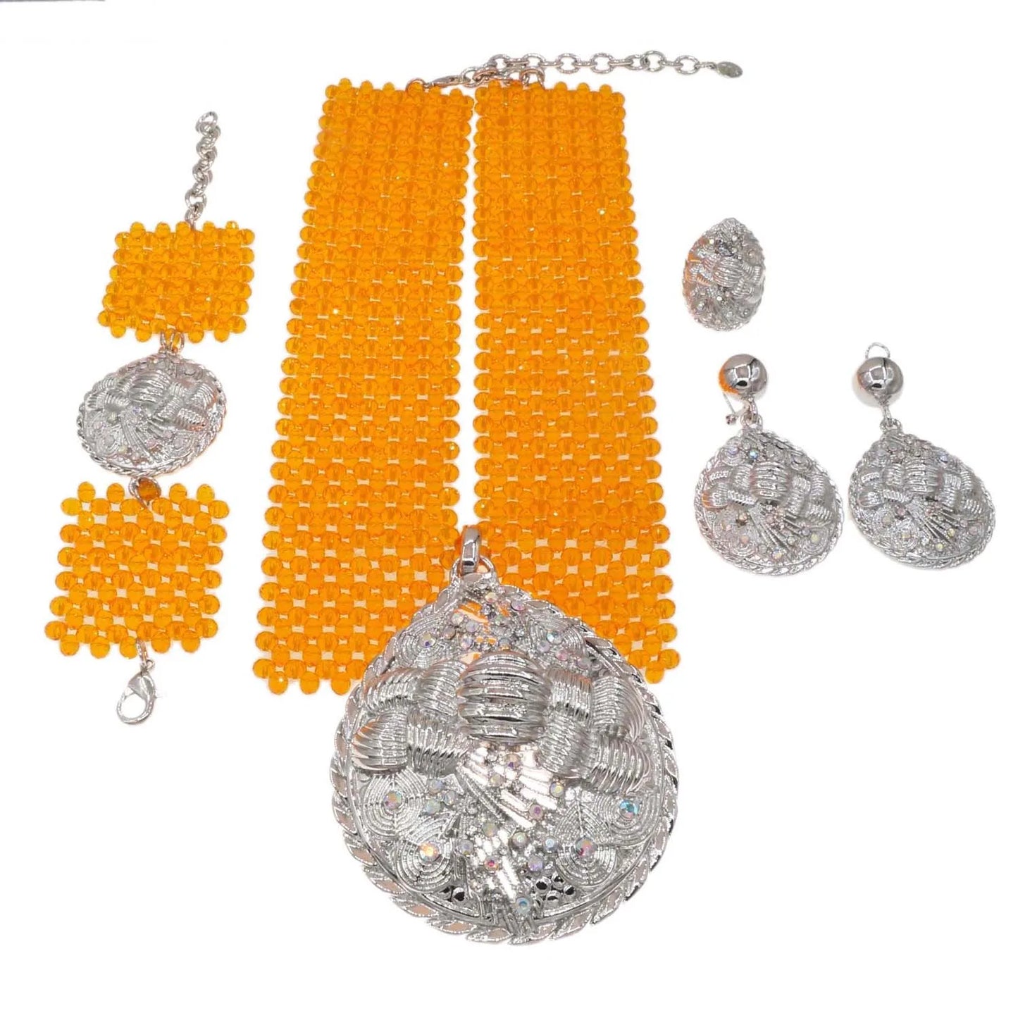 Zhuerrui Simple Bridal Gold Plated Jewelry Sets Orange Beads Necklace Jewelry Set Exquisite Woman Festival Party Gifts H40041