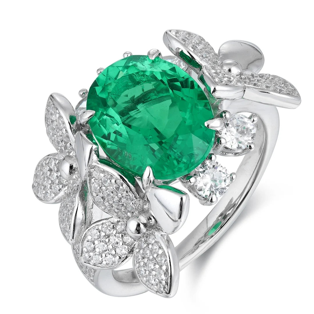 Gemfiori 2026 Trending Lab Gemstone Ring 925 Sterling Sliver Lab Created Emerald Ring Green Lab Grown Emerald Ring for Women
