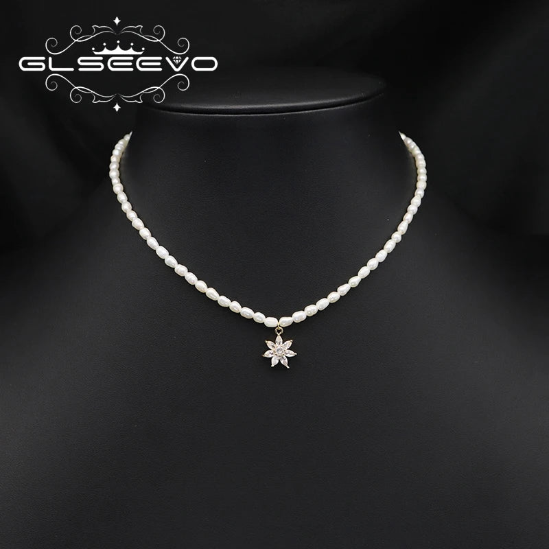 Natural Freshwater Pearl Zircon love Pendant Necklace Gold-plated White Simple Fashion Fine Jewelry Necklace for Girlfriend Gift