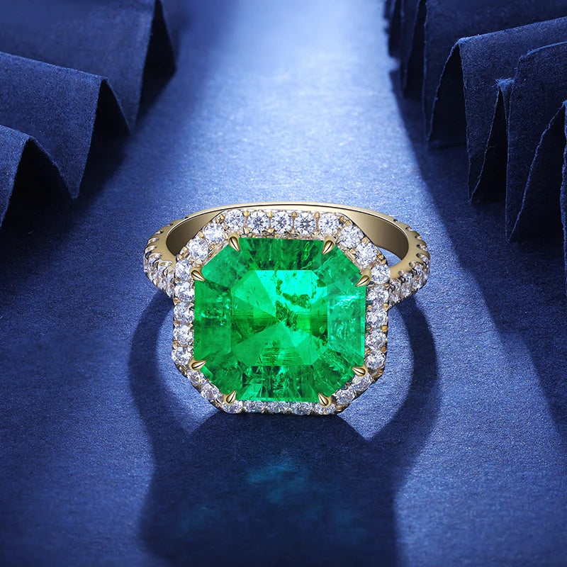 Gemfiori 8ct Hydro Colombian Emearld Ring in 18k yellow gold with lab diamond from custom Gemfiori Shenzhen Wuzhou manufacturer