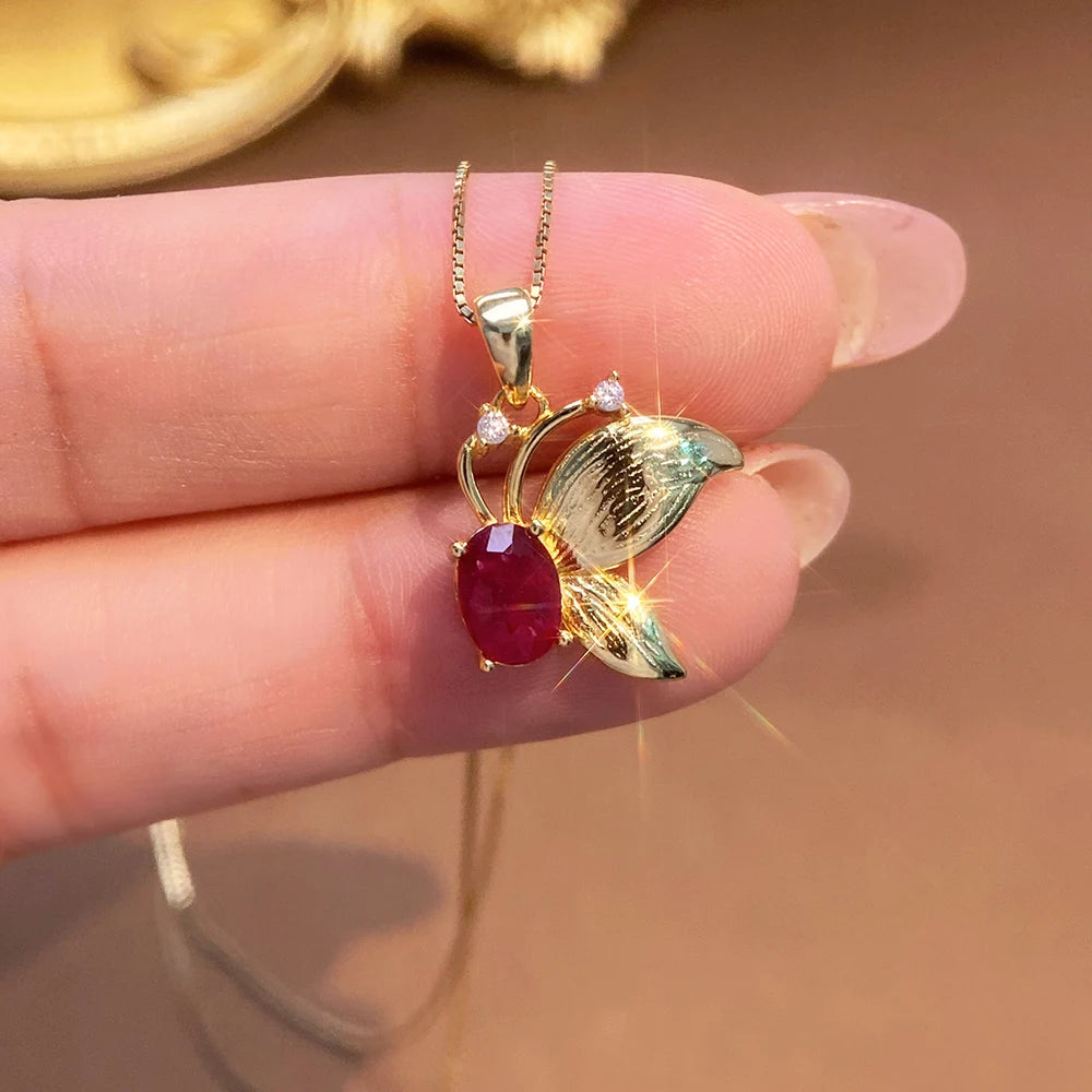 Gioiellieri Natural Ruby Sterling Silver Gold Plated Exquisitely Crafted Claw Setting Gemstone-Inlaid CMA Women's Anniversary Gift Party
