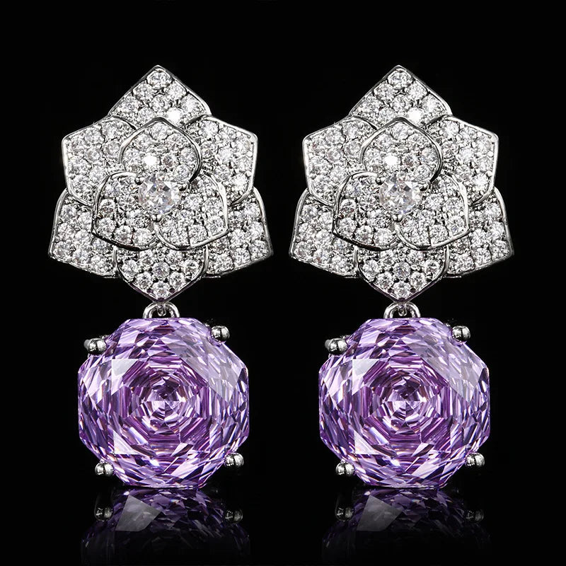 Gemfiori High Quality Luxury Cut Roland Petal Pendant Necklace Sparkling Zircon Earrings Necklace Bridal Engagement Jewelry