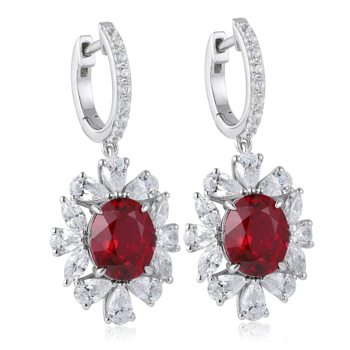 Gemfiori Hot Sales Luxury Style Ruby Jewelry Earrings Lab Created Ruby Earrings Exquisite Ruby Oval Shape Earrings