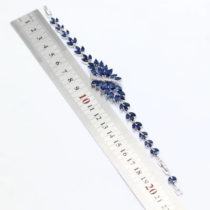XOTICA New Dark Blue Zircon Platinum Silver Plated Trendy Jewelry Sets Women Wedding Party Gift Earrings Bracelet Rings Necklace