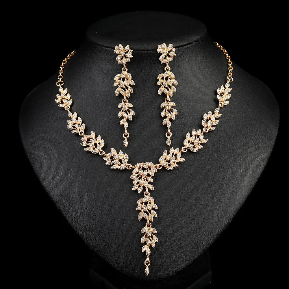Bridal Zircon & Pearl Geometric Necklace & Earrings Set | High-End Crystal Wedding Jewellery | 4 Colours