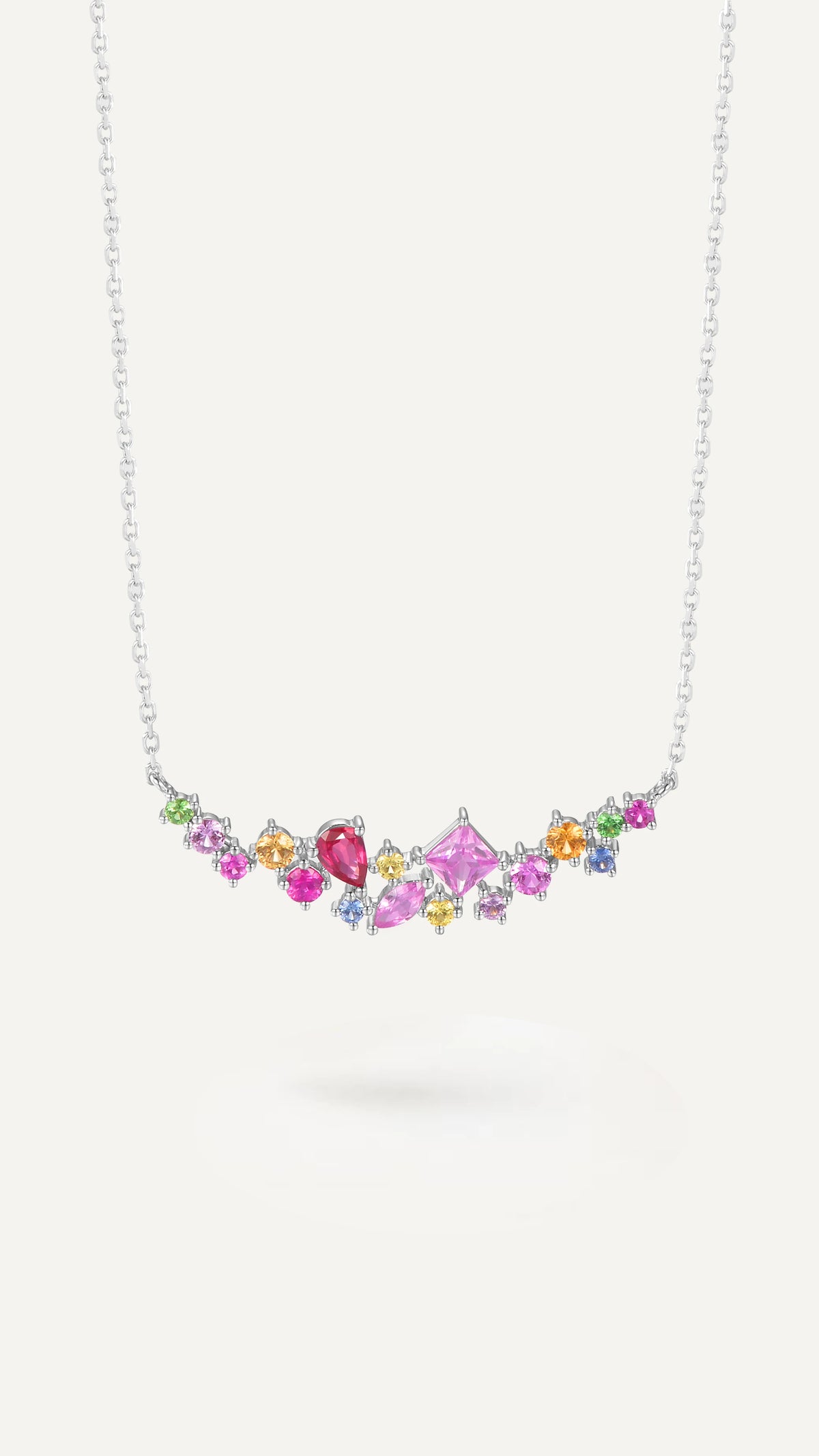 Gemfiori Women Genuine 18Kt Gold Natural Multi Sapphire Heart Shape Sapphire Pendant