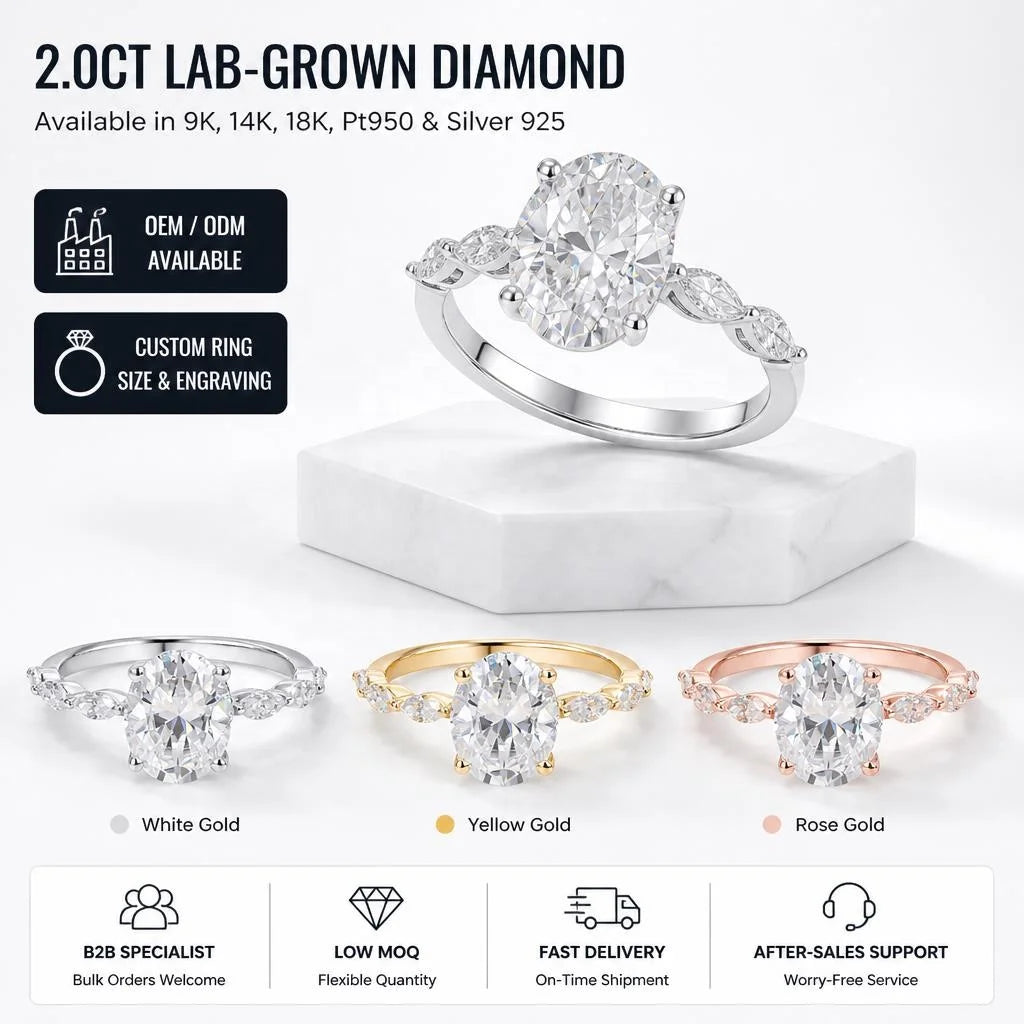 Gioiellieri Refined Oval Cut 2CT D Color VVS2 Lab Grown Diamond Ring 9K 10K 14K 18K Solid Gold PT950 Marquise Side Stones Women Ring