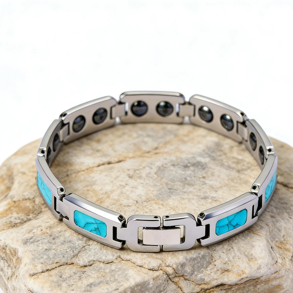 Tungsten Turquoise Bracelet for Men Magnetic Therapy Link Wristband Waterproof Scratch Resistant Luxury Jewelry Gift