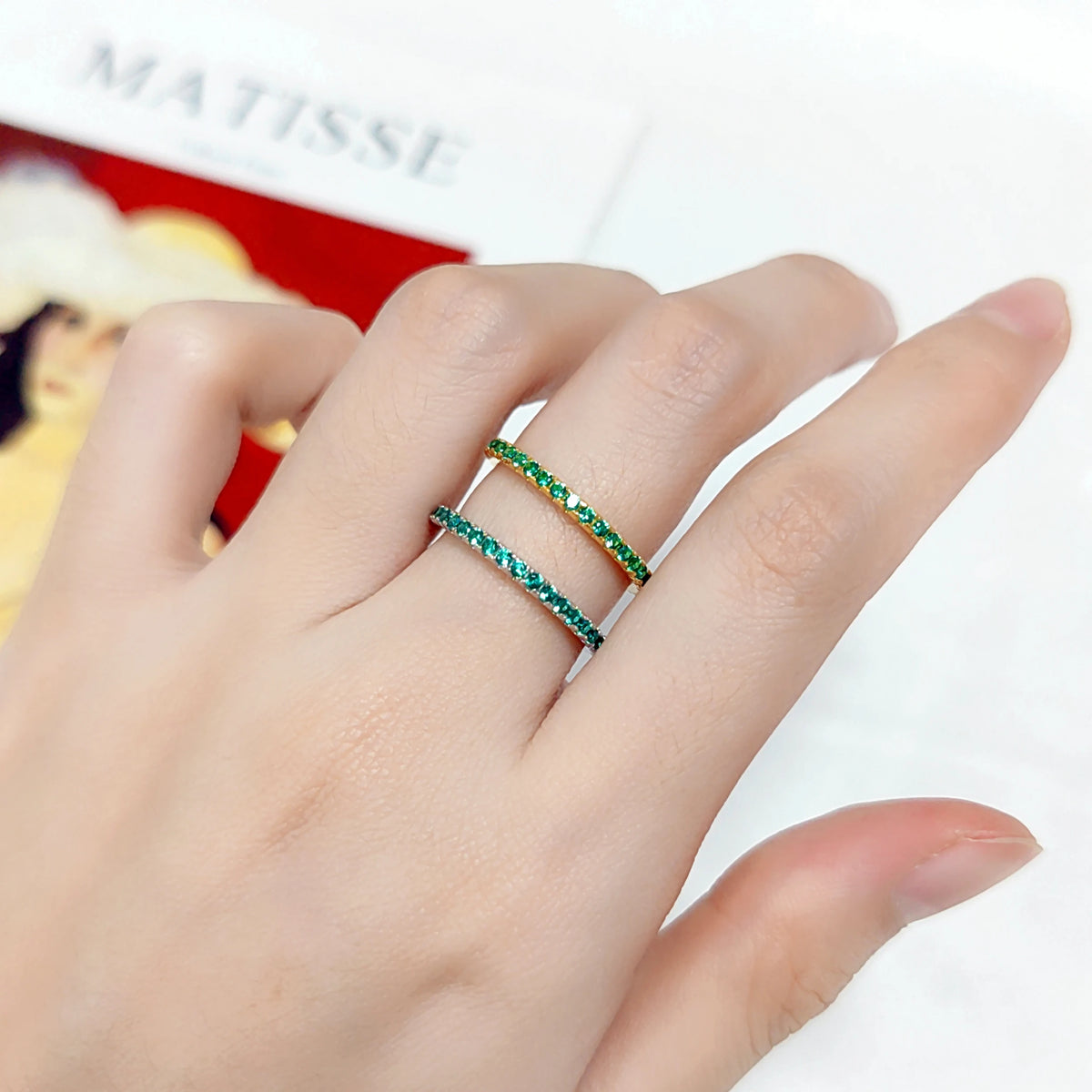 ArtistA KH069 Abiding Manufacturer 1.5MM Multiple Color Stone Waterproof 925 Silver Thin Gold Plated Band Rings
