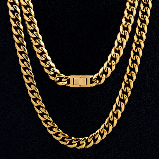 REBEL KRKC RTS Stock Low MOQ 10mm 18-26inch 18K Gold Plated Stainless Steel Miami Cuban Link Chain Necklace