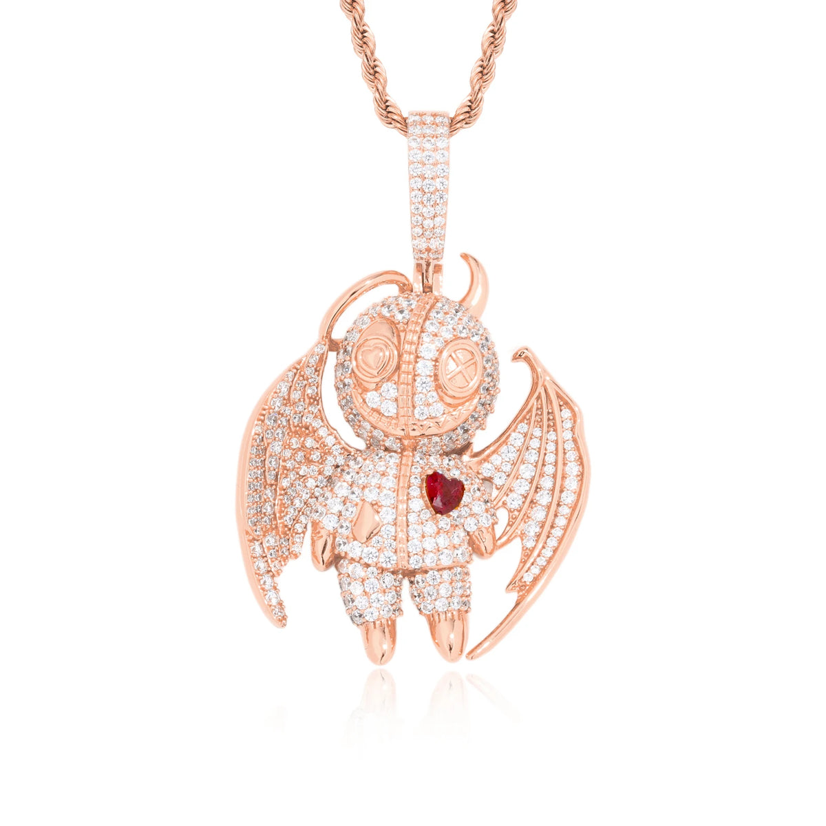 Punk Style Hip Hop Jewelry Gold Plated Brass AAAAA CZ Diamond Iced Out Kindness and Evil Demon Pendant Fashion Mens Necklace