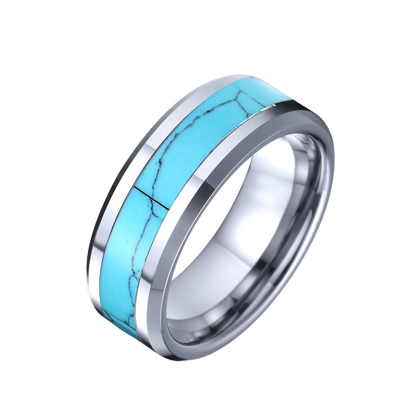 Wholesale Fine Designer Waterproof Natural Stone Turquoise Jewelry 8mm Wedding Bands Tungsten Carbide Rings for Men Male