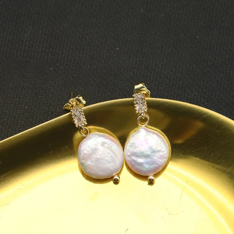925 Silver High Sense Simple Pink Baroque Pearl Elegance Drop Earrings White Zircon for Women Fashion Wedding Jewelry