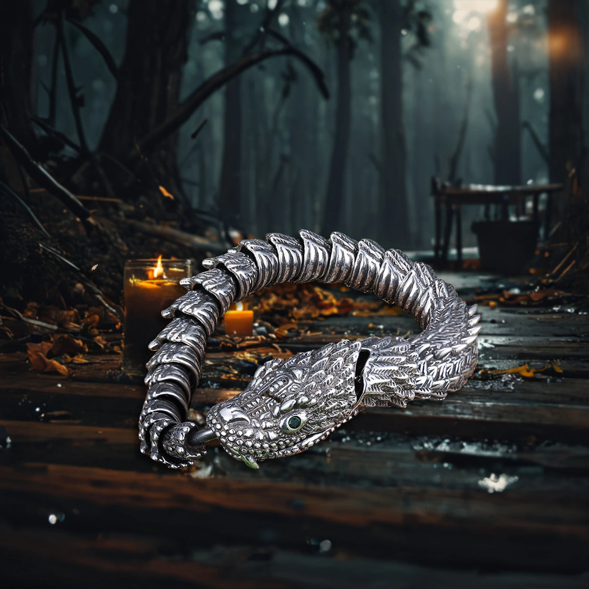 REBEL VIKING Snake Serpent CZ Bangle Bracelet – Stainless Steel Silver