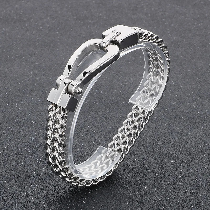 KALEN Punk Herringbone Chain Fine Jewelry Fashion Bracelets Men Stainless Steel Skull Charm Bracelet Bangle