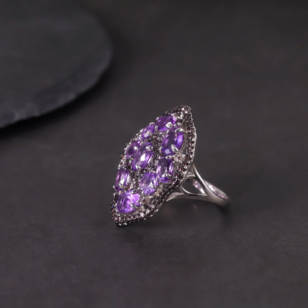 S&S Natural Amethyst & Smoky Nano Fine Jewellery Set | 925 Silver Rhodium Plated | Oval Cut | S&S Collection