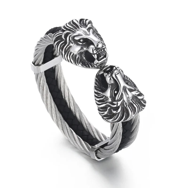 KALEN Punk Silver/Gold/Black/Oxidized Black Stainless Steel Lion Head Cuff Bangle Bracelet