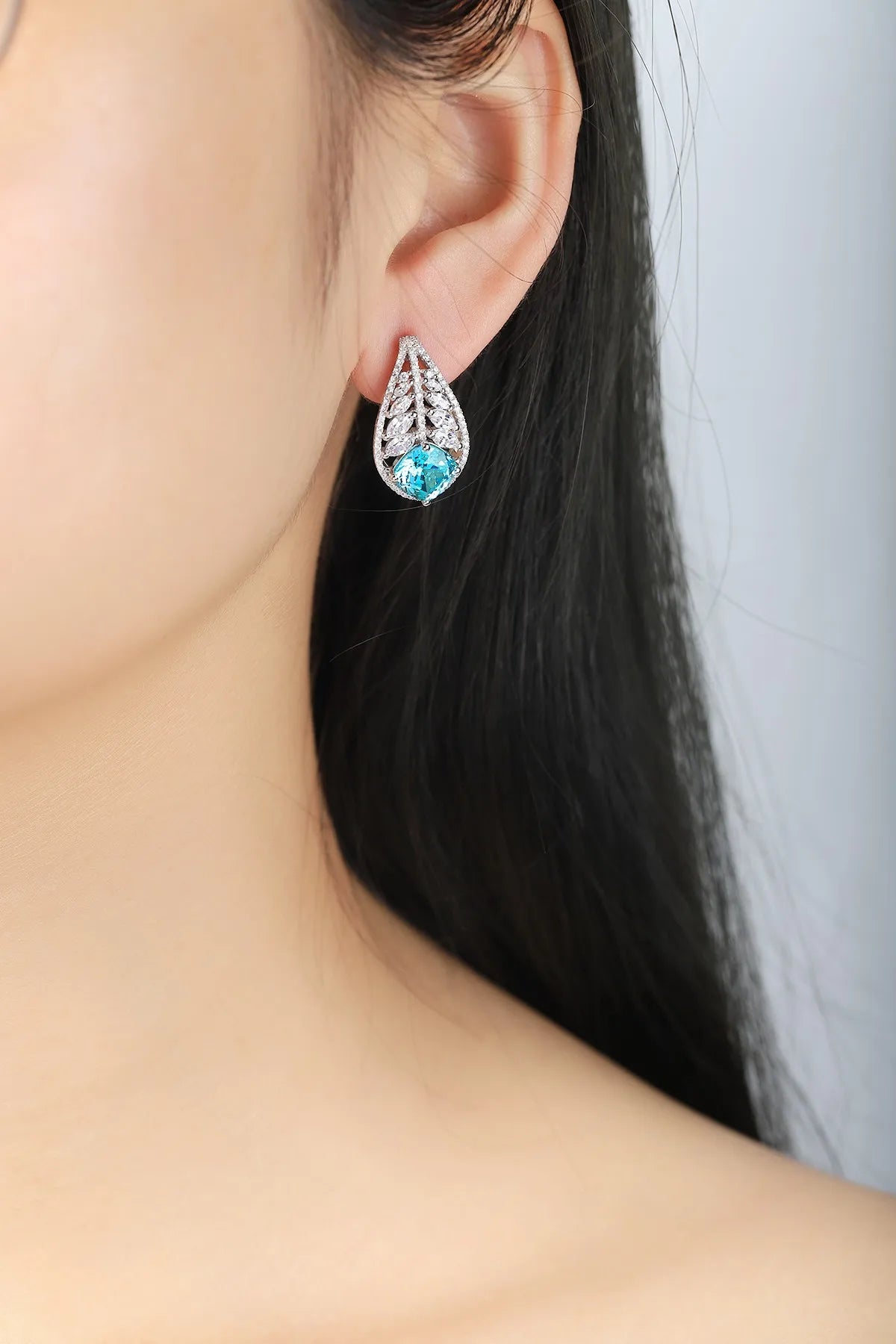 Gemfiori Anster High Quality S925 Lab Grown Paraiba Earring Stud Dainty Gemstone Stud Earrings for Women Daily Wear Gift