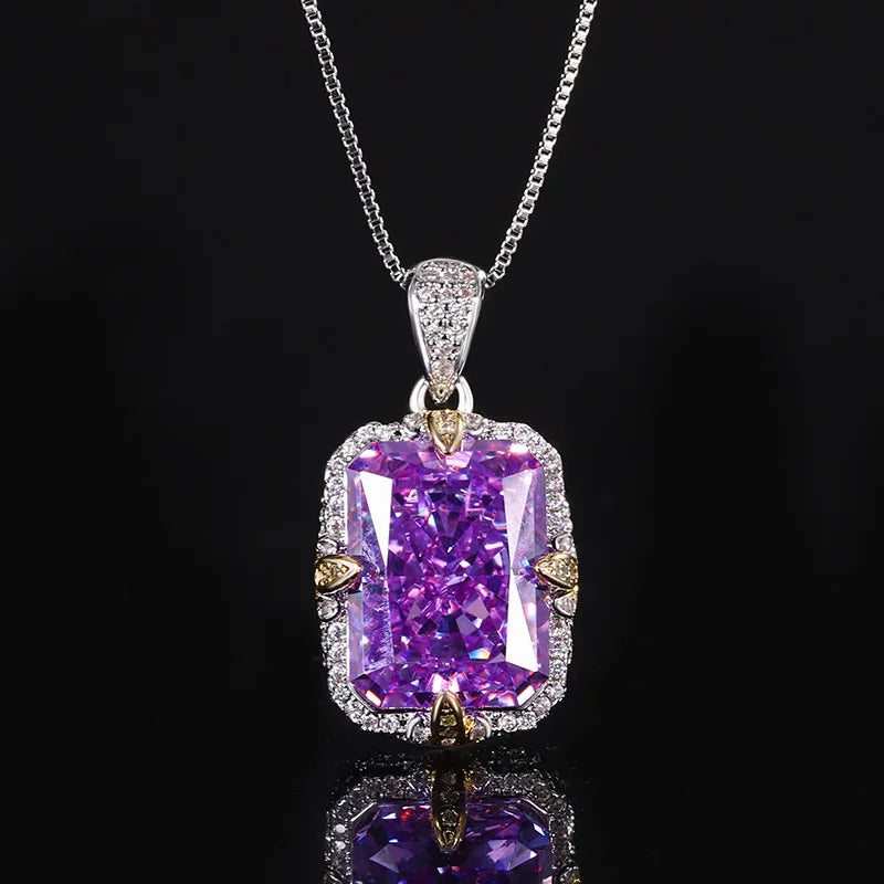 Gemfiori Fashion Jewelry Square Colored Zircon Necklace Pendant Ring Exquisite Luxury Set Jewelry