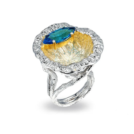 Wholesale Horse Eye Design 925 Sterling Silver Ring wth Blue Topaz