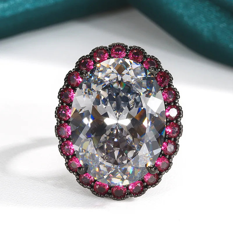 REDheart Fashion Imitation Black Gray Gold High-Grade Flower Shaped Set Women's Jewelry Brass Zircon Opening Movable Ring