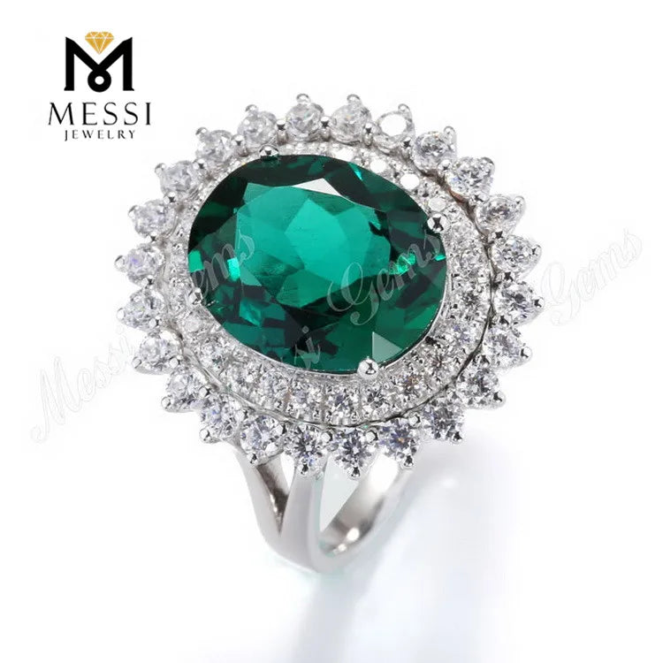 Gemfiori Messi Jewelry Emerald Ring Jewelry Sun Flower Shape Woman Ring With Moissanite in 14k 18k Gold Jewelry