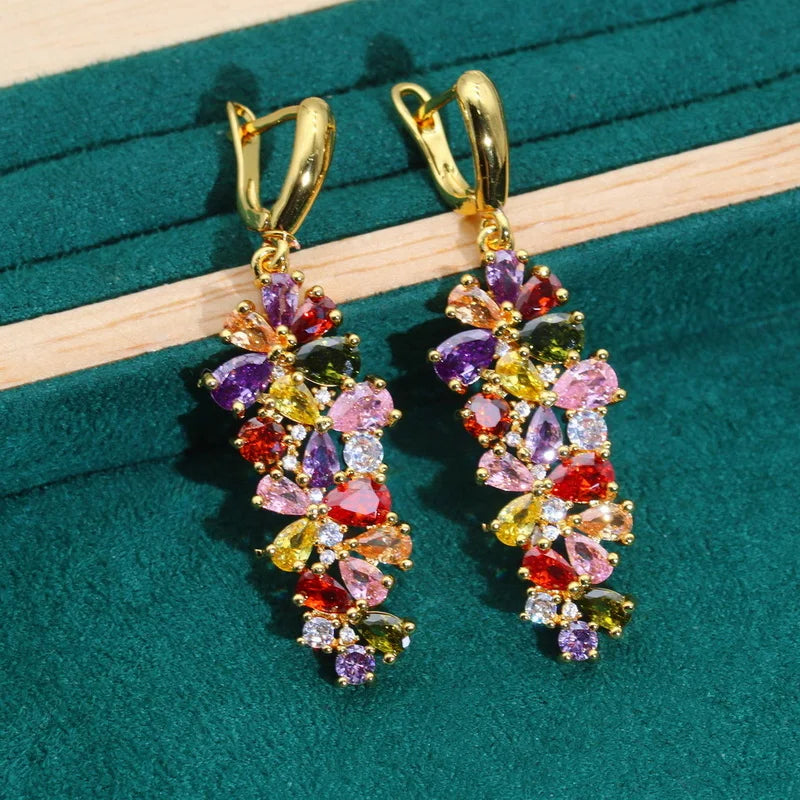 XOTICA Exquisite Multi-Zircon Gold Color Jewelry Set for Women for Weddings Parties-Includes Bracelet Earrings Pendant Ring Gift