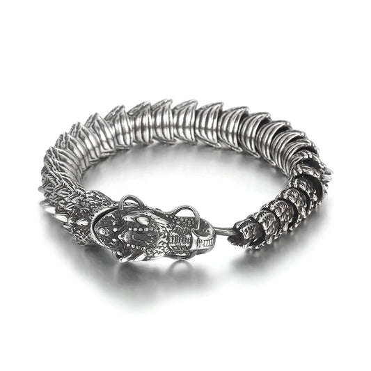 KALEN 210mm Men Punk Stainless Steel Links Bracelet With Vivid Chinese Dragon Head Clasp