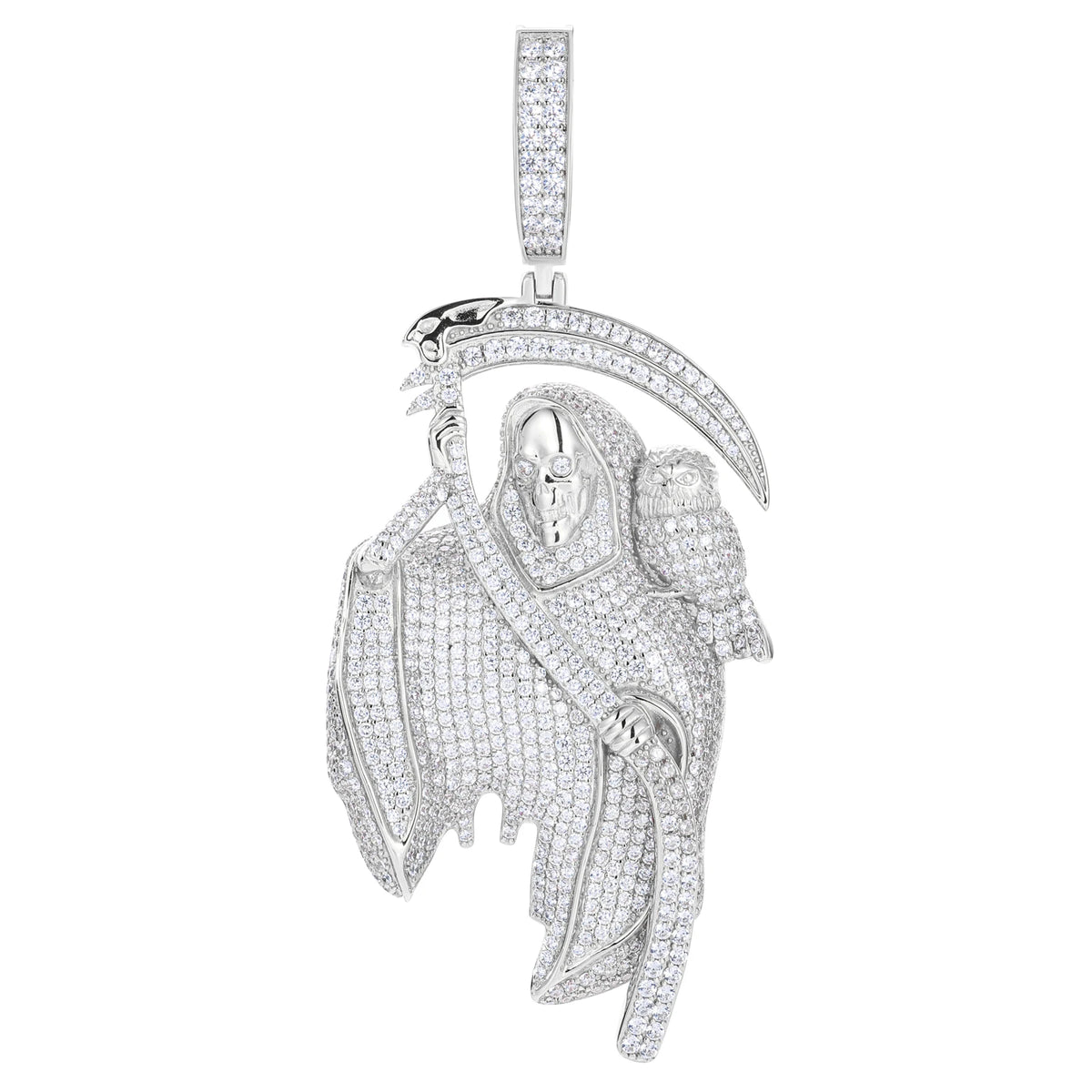 Punk Style Street Jewelry Luxury Gold Plated Brass AAAAA CZ Diamond Iced Out Grim Reaper Pendant for Hip Hop Men Women
