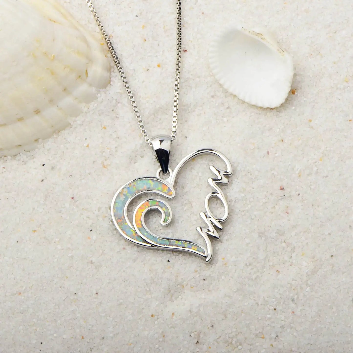 TikTok INS Wind Hawaii Beach Explosion Brass Opal Love Pendant Necklace Cute Style Children's Wholesale Inlaid Charms