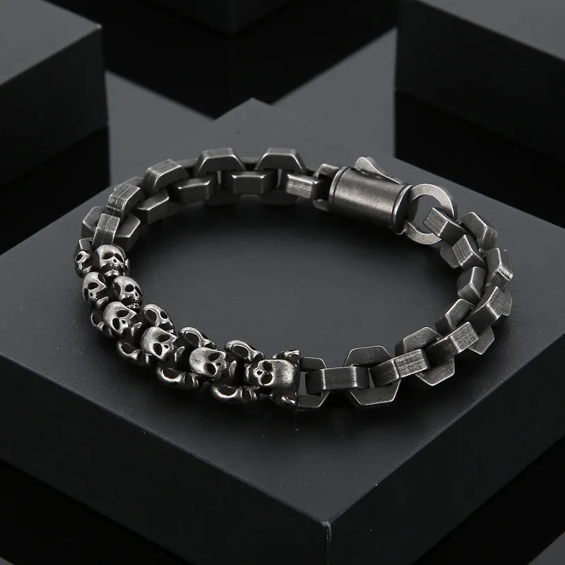 KALEN Silver/Gold/Black Fine Jewelry Fashion Bracelets Men Stainless Steel Punk Skull Links Bracelet Homme