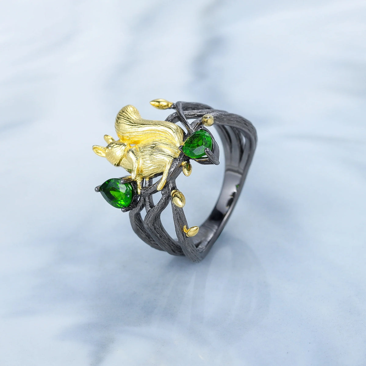 ArtistA C7874 Abiding High-end Gold Plated Vivid Cute Squirrel 925 Sterling Silver Chrome Diopside Jewelry Sets for Moroccan Wedding