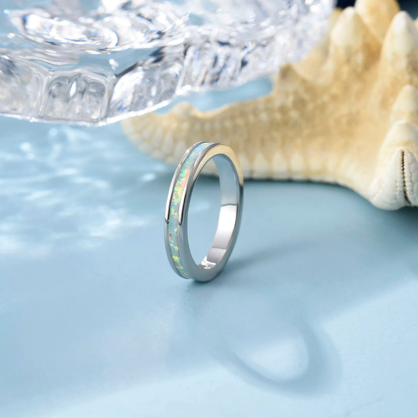 Silver Iridescent Opal Ring | Sleek Daily Fashion Band