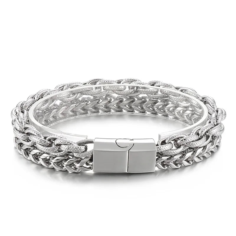 VIKING Mens Vintage Double Chain Stainless Steel Bracelet – Silver