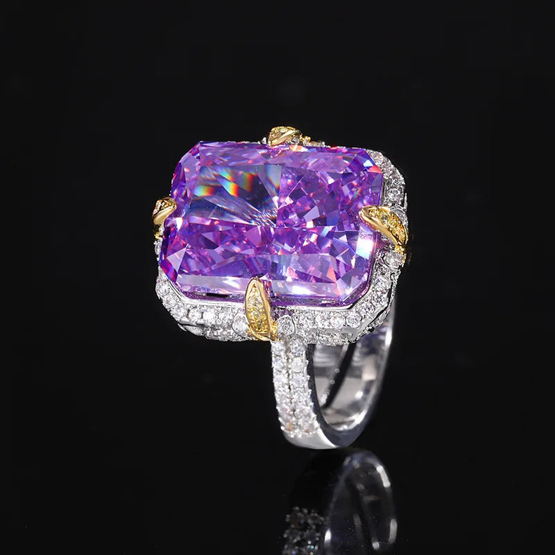Gemfiori Fashion Jewelry Square Colored Zircon Necklace Pendant Ring Exquisite Luxury Set Jewelry