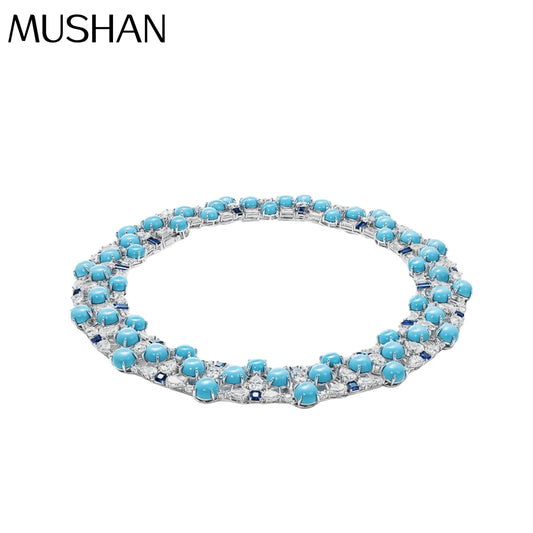 MuShan Jewelry Factory Blue Turquoise Necklace for Women 925 Sterling Silver Gold Plated High Carbon Diamond Necklace Jewelry