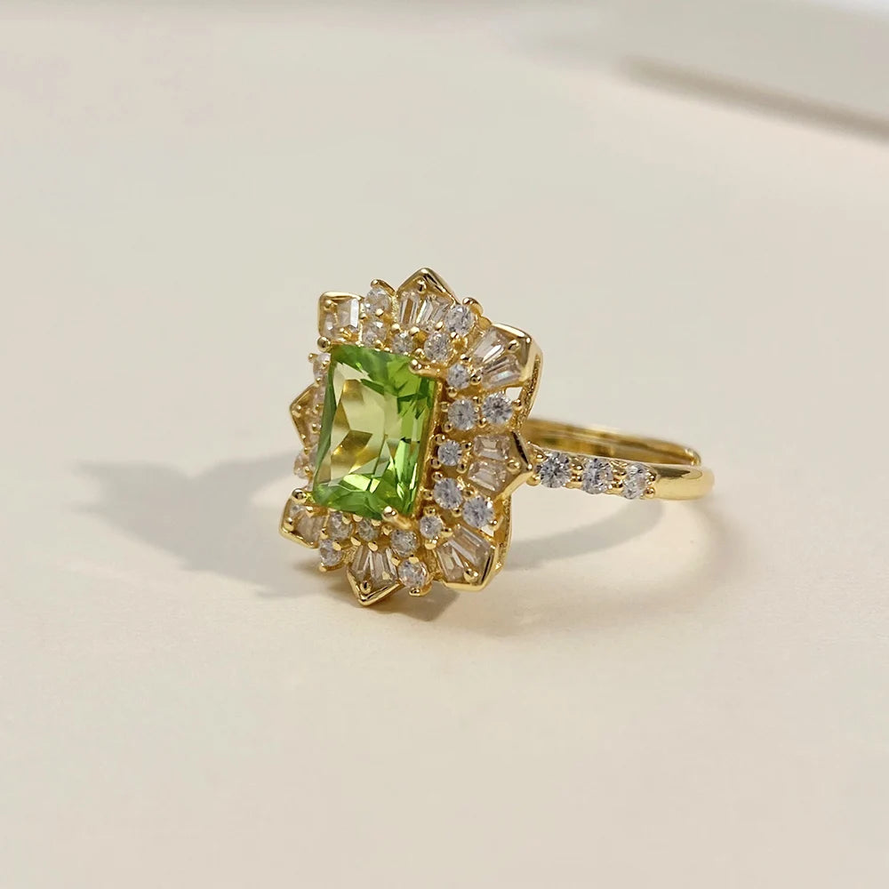 Gioiellieri Natural Peridot Ring S925 Sterling Silver for Women Genuine Green Gemstone Fine Jewelry August Birthstone Anniversary Gift