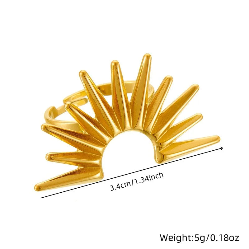 Gold Geometric Sun Necklace, Earrings & Ring Jewellery Set | Celestial Fashion Set