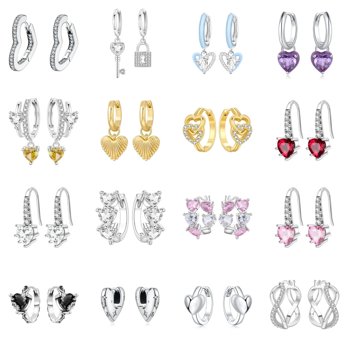 REDheart Fashion Love Heart Copper Silver Plated Drop Earrings Colorful Heart Shape Zircon Hoop Earrings Fine Jewelry for Women