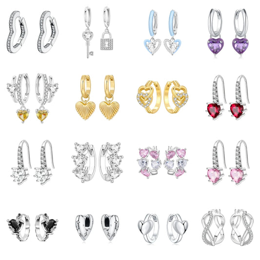 REDheart Fashion Love Heart Copper Silver Plated Drop Earrings Colorful Heart Shape Zircon Hoop Earrings Fine Jewelry for Women