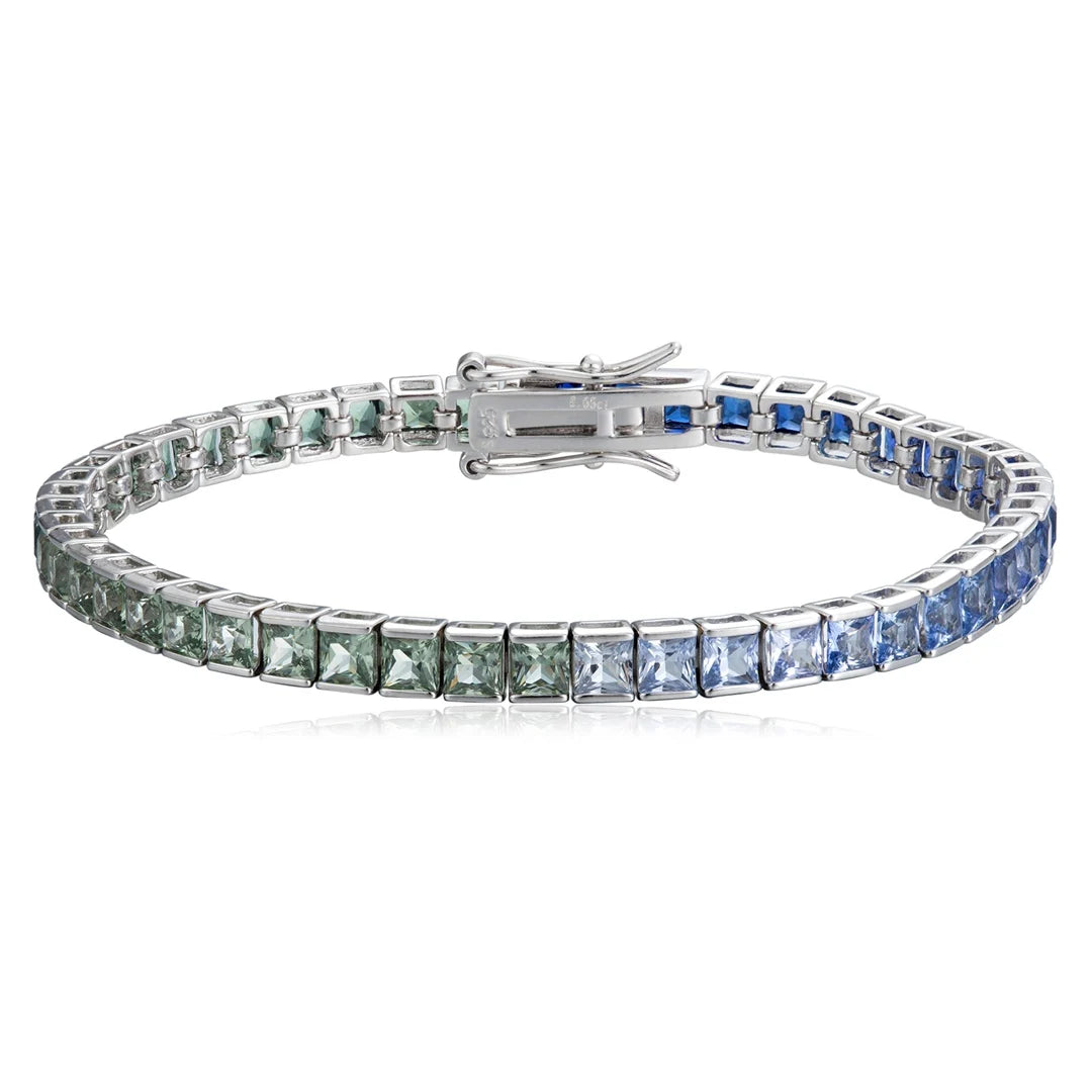 Gemfiori Unisex Rainbow Color Bracelets Silver S925 Tennis Bracelet Chain 3mm Princess Cut Fine Jewelry Party Gift for Her Wedding