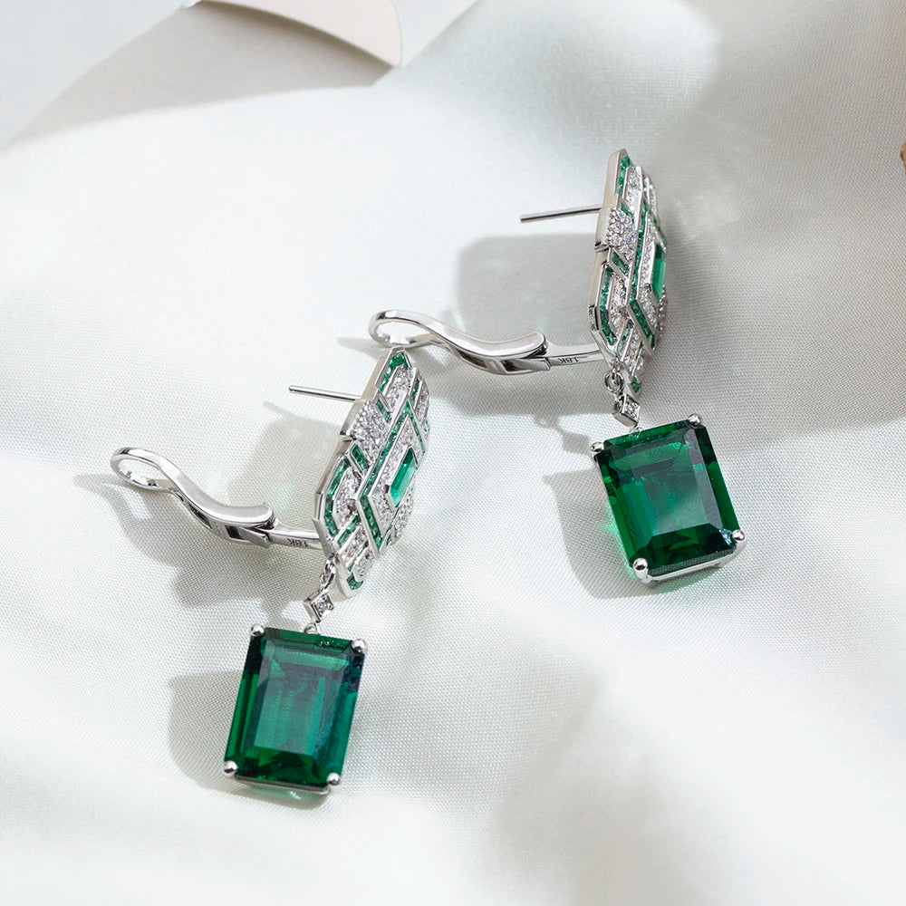 Messi Jewelry Customized MSE-863 Fashion Earring Jewelry 18K White Gold Lab Grown Emerald Stud Earrings