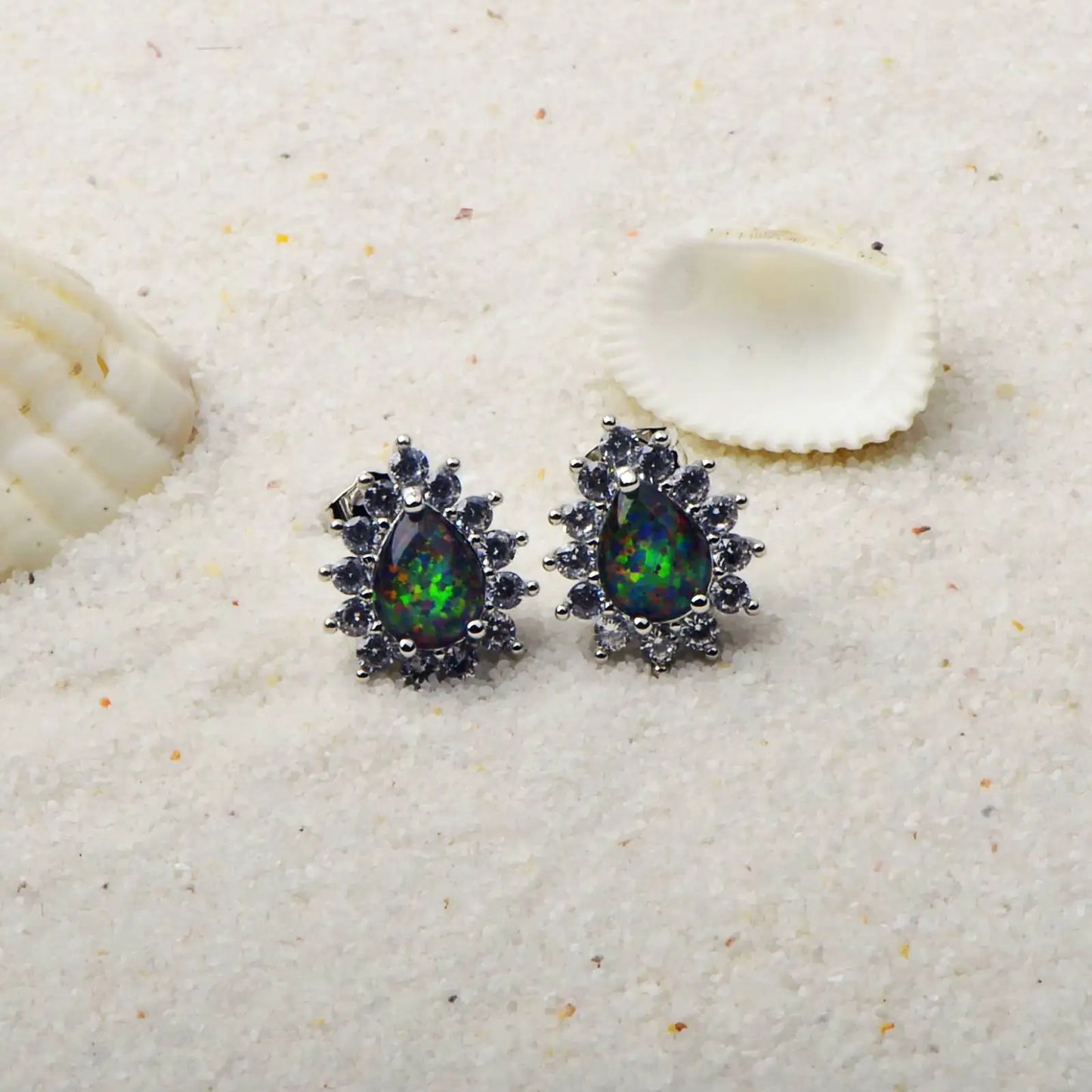 Viral Brass Opal Water Drop Beach Stud Earrings Shimmering Ocean-Inspired Bohemian Style Handmade Women's Gift Antique Bronze