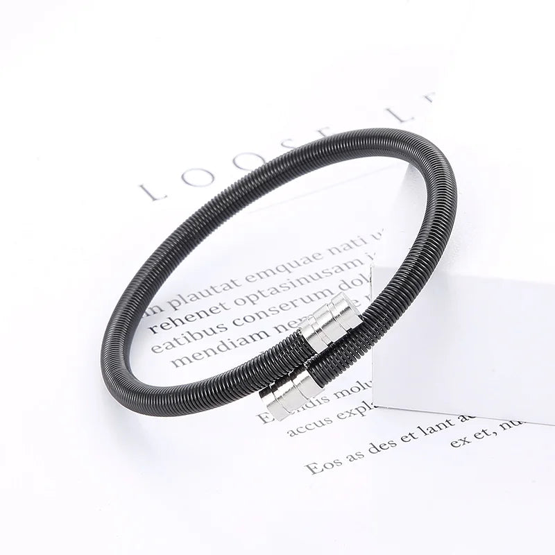 REBEL Unisex Gold/Silver/Black Stainless Steel Flexible Open Bangle Bracelet